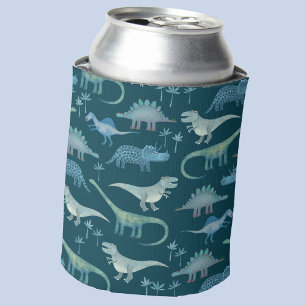 Dark Green Cute Dinosaur Pattern Can Cooler