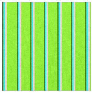 Dark Green, Cyan, Tan & Chartreuse Coloured Lines Fabric