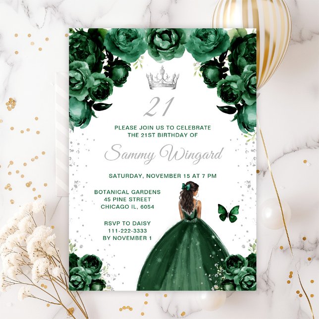 Dark Green Dark Skin Princess Birthday Party Invitation (Creator Uploaded)