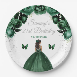 Dark Green Dark Skin Princess Birthday Party Paper Plate