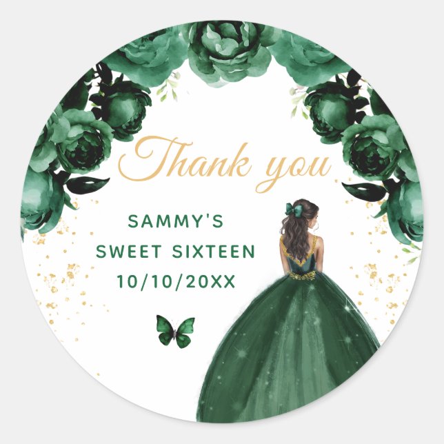 Dark Green Dark Skin Princess Sweet Sixteen Classic Round Sticker (Front)