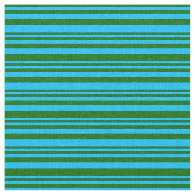 Dark Green & Deep Sky Blue Striped/Lined Pattern Fabric (Close Up)