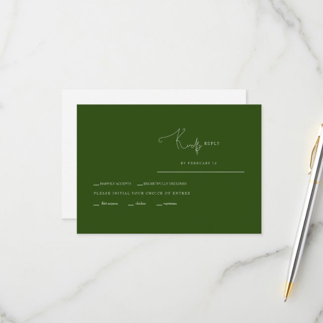 Dark Green Dinner Options Response Card (Front/Back In Situ)