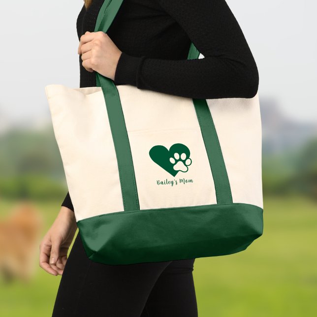 Dark Green Dog or Cat Paw Heart Monogram Tote Bag (Creator Uploaded)