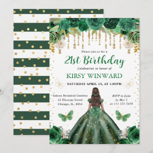 Dark Green Dress Dark Skin Princess Birthday Invitation