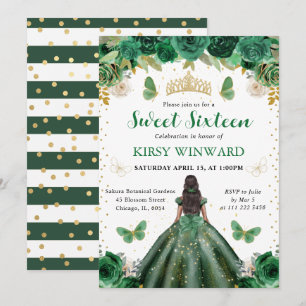 Dark Green Dress Dark Skin Princess Sweet 16 Invitation