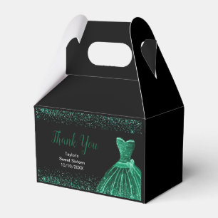 Dark Green Dress Faux Glitter Sweet 16 Birthday Favour Box