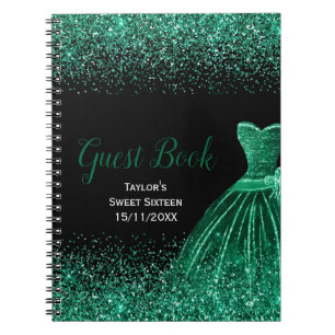 Dark Green Dress Faux Glitter Sweet 16 Birthday Notebook