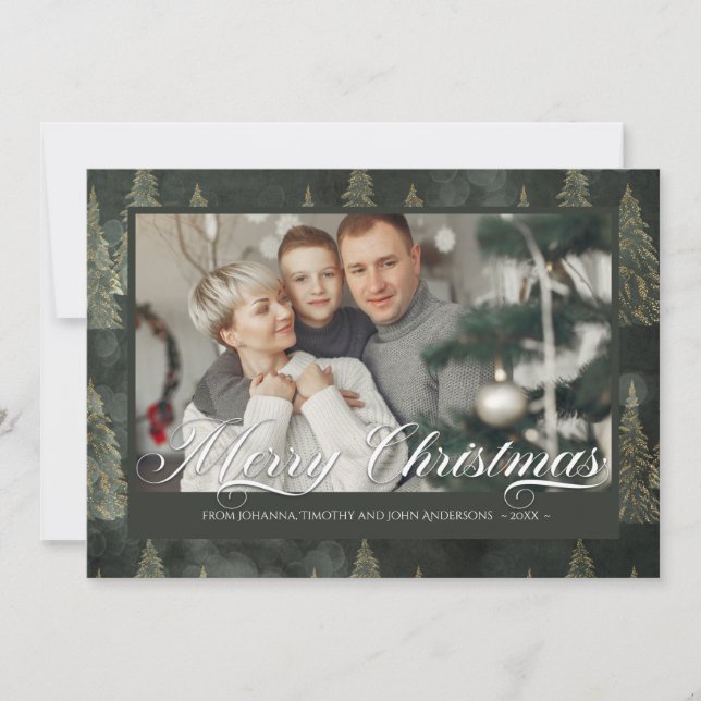 Dark Green Elegant Add Your Photo Christmas Tree Holiday Card (Front)