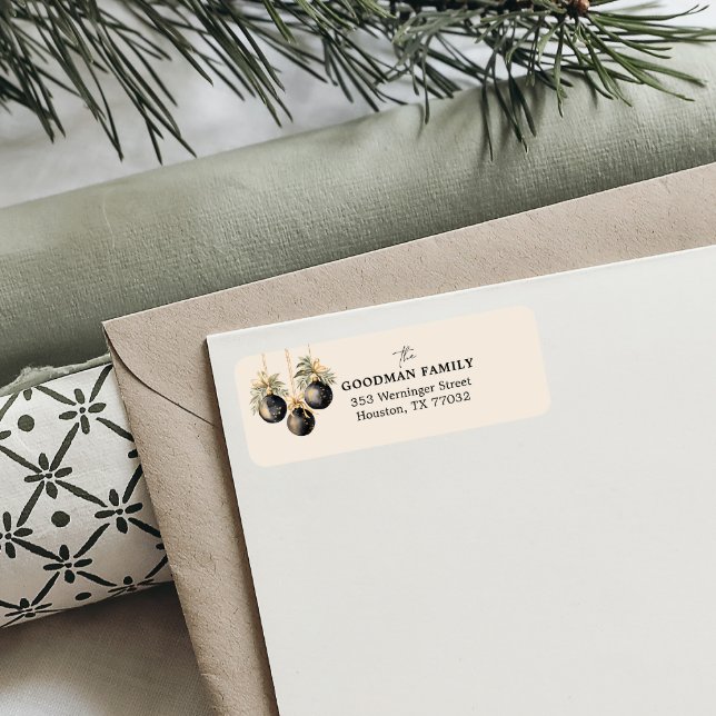 Dark Green Elegant Greenery Christmas Chic (ELEGANT CLASSIC RETURN ADDRESS CHRISTMAS MAILING WITH ORNAMENTS AND BAUBLES AND GREENERY AND BOWS)