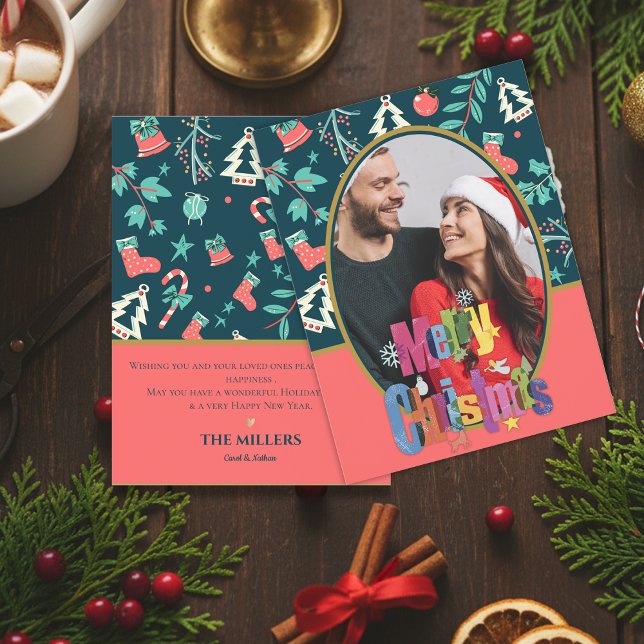 Dark Green Elegant Merry Christmas Photo Greeting Postcard (Dark Green Elegant Merry Christmas Photo Greeting Postcard)