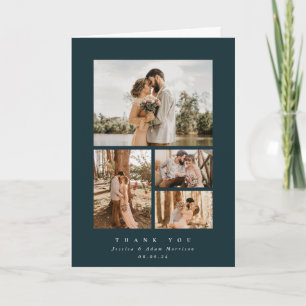Dark Green Elegant Minimal 4 Photo Wedding Thank You Card