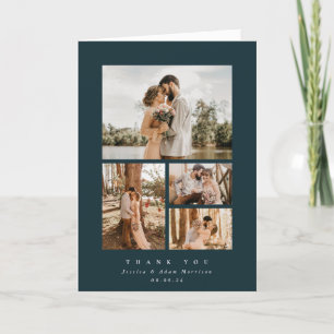 Dark Green Elegant Minimal 4 Photo Wedding Thank You Card