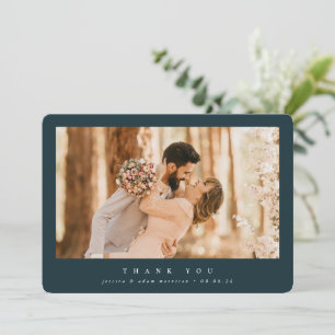 Dark Green Elegant Minimal Single Photo Wedding Thank You Card