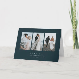 Dark Green Elegant Minimal Triple Photo Wedding Thank You Card