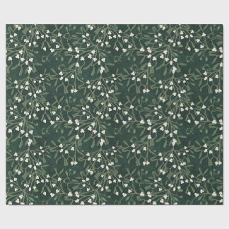Dark Green Elegant Mistletoe & White Berry Xmas Wrapping Paper