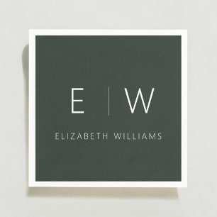 Dark Green Elegant Modern Minimalist Black White Napkin