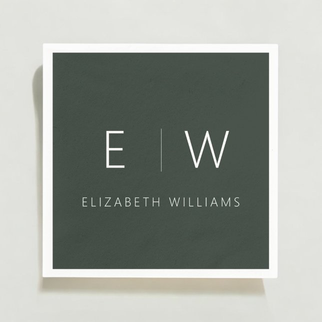 Dark Green Elegant Modern Minimalist Black White Napkin (Creator Uploaded)
