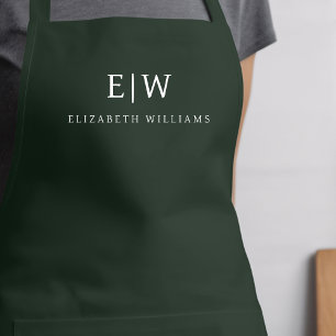 Dark Green Elegant Modern Minimalist Monogram Name Apron