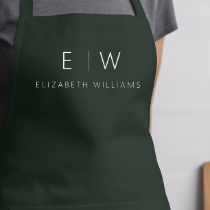 Dark Green Elegant Modern Minimalist Monogram Name Apron