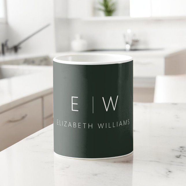 Dark Green Elegant Modern Minimalist Monogram Name Coffee Mug (Creator Uploaded)