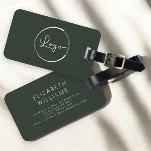 Dark Green Elegant Modern Minimalist Monogram Name Luggage Tag