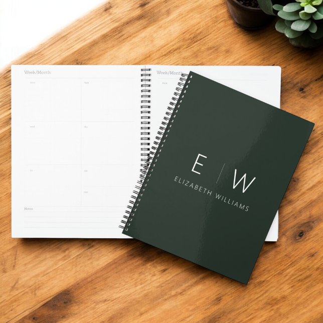 Dark Green Elegant Modern Minimalist Monogram Name Planner (Creator Uploaded)