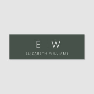 Dark Green Elegant Modern Minimalist Monogram Name Tag