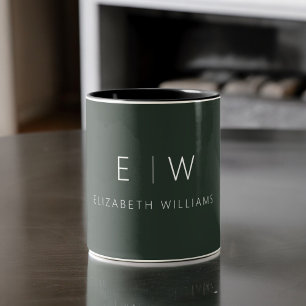 Dark Green Elegant Modern Minimalist Monogram Name Two-Tone Coffee Mug