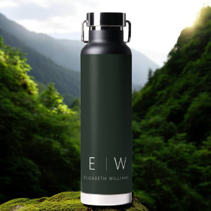 Dark Green Elegant Modern Minimalist Monogram Name Water Bottle