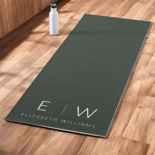 Dark Green Elegant Modern Minimalist Monogram Name Yoga Mat