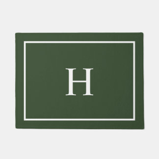 Dark Green Elegant Modern Monogram Doormat