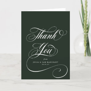 Dark Green Elegant Script Blank Wedding Thank You Card