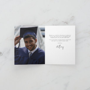 Dark Green Elegant Script Graduation Photo+Message Thank You Card