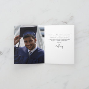 Dark Green Elegant Script Graduation Photo+Message Thank You Card