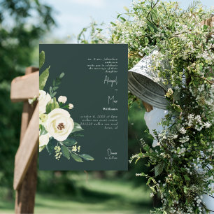 Dark Green Elegant White Floral Wedding Invitation