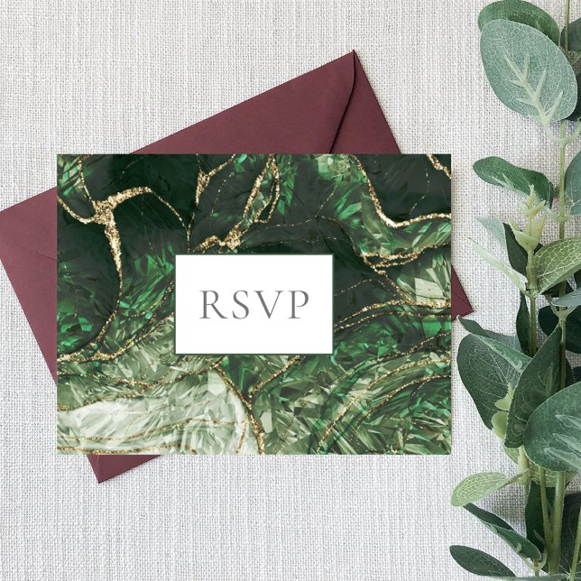 Dark Green Emerald Gemstone Wedding RSVP Invitation Postcard (Creator Uploaded)