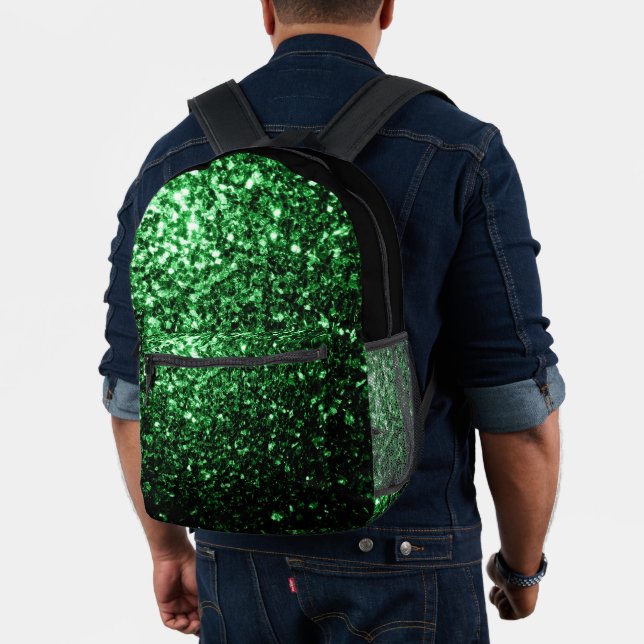 Dark green faux glitter sparkles and black printed backpack (Insitu (Model))