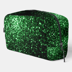 Dark green faux glitter sparkles dopp kit