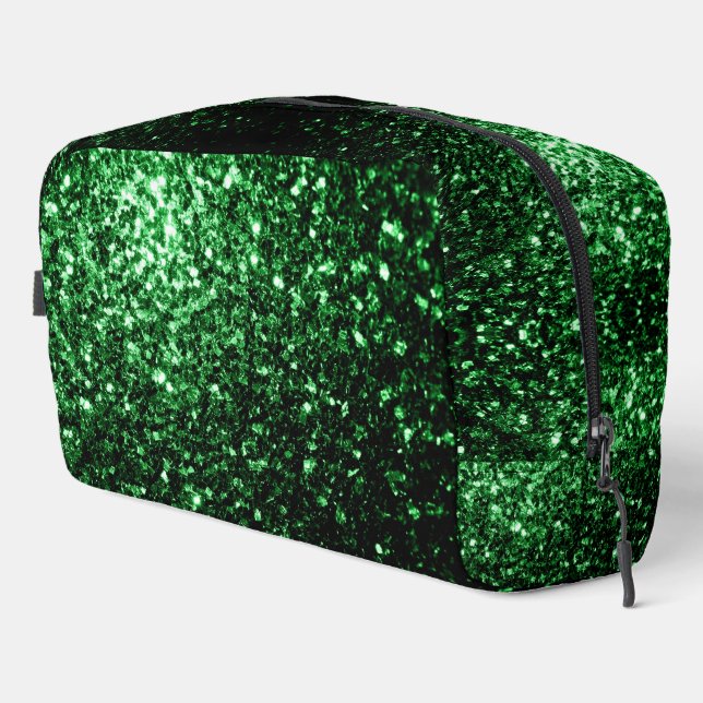 Dark green faux glitter sparkles dopp kit (Right Corner)