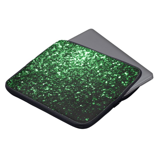 Dark green faux glitter sparkles laptop sleeve (Front Top)