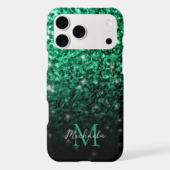 Dark green faux glitter sparkles Monogram (Back)