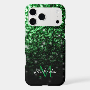Dark green faux glitter sparkles Monogram