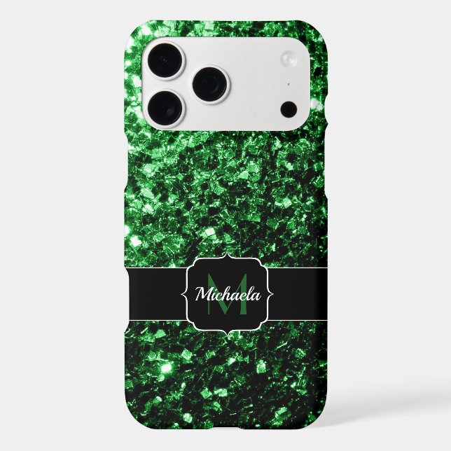 Dark green faux glitter sparkles Monogram (Back)
