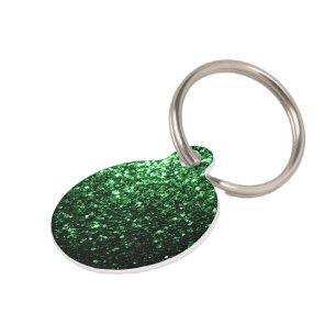 Dark green faux glitter sparkles Personalise Pet Tag