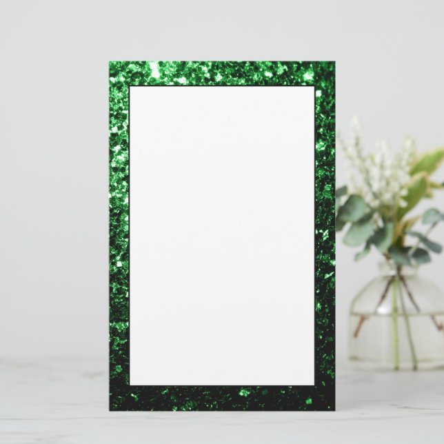 Dark green faux glitter sparkles stationery (Standing Front)
