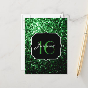 Dark green faux glitter sparkles Sweet 16 Postcard