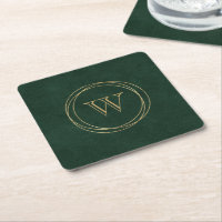 Dark Green Faux Leather Gold Circles Monogram