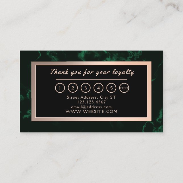 Dark green faux marble texture frame loyalty business card (Back)
