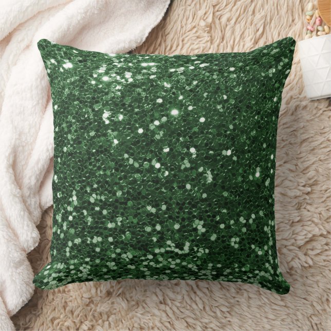 Dark Green Faux Sequin Glitter Throw Pillow (Blanket)